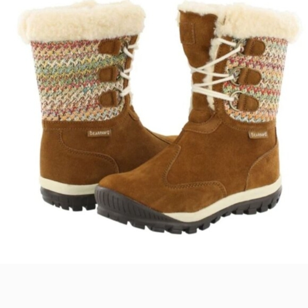BearPaw Women's Brown Suede Winter Knit Lace-Up Boots